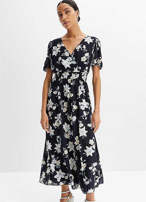 bonprix Floral Maxi Dress - Dark Blue - Size 24/Regular on Productcaster.