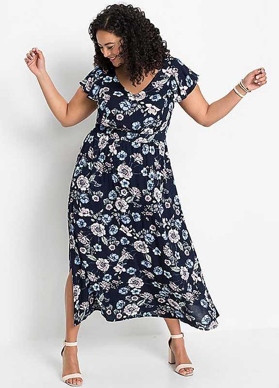 Plus Size bonprix Floral Print Maxi Dress - Dark Blue Floral - Size 22 on Productcaster.