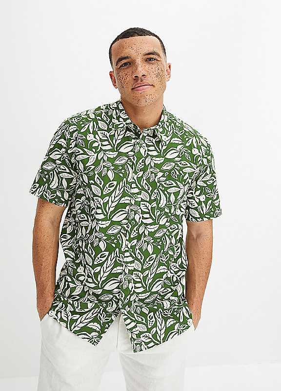 bonprix Floral Print Short Sleeve Shirt - Dark Green Print - Size 21/21.5 on Productcaster.