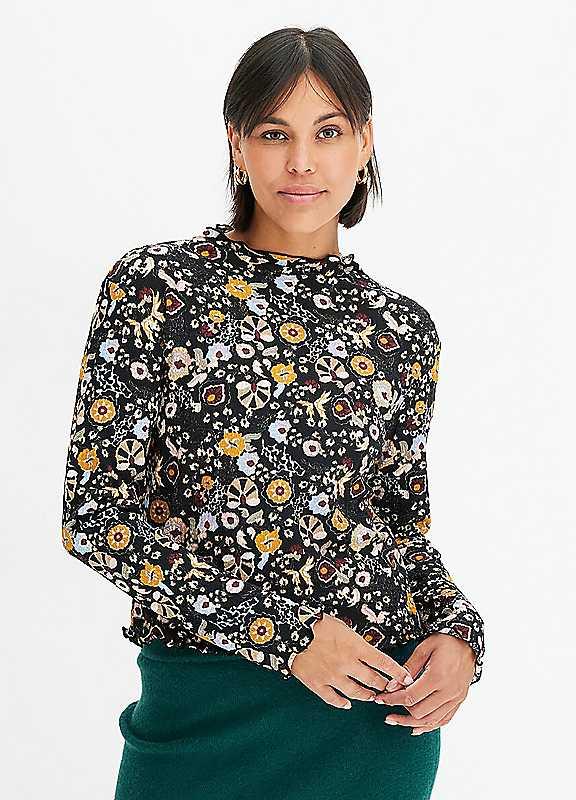 bonprix Floral Turtleneck Top - Black - Size 14/16 on Productcaster.