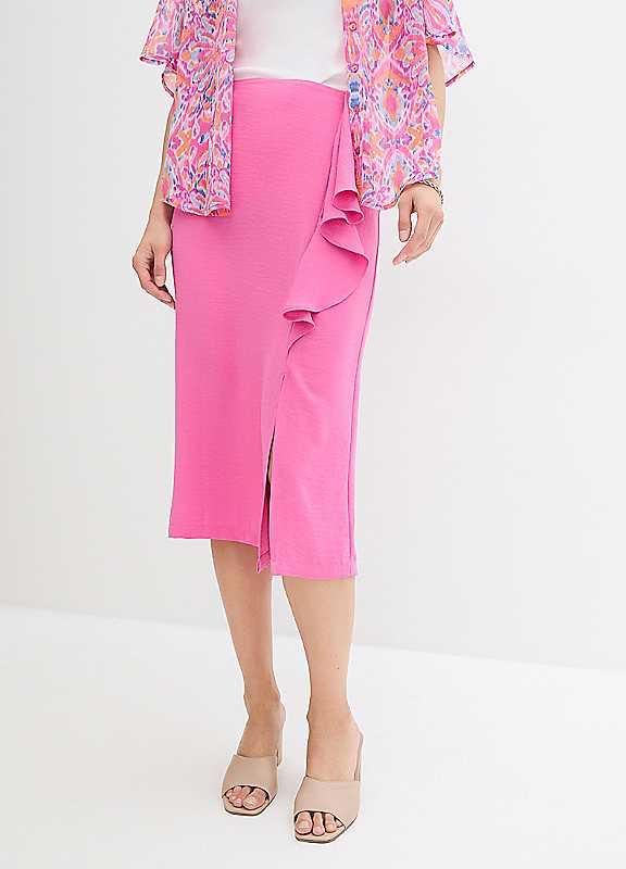 bonprix Flounced Satin Midi Skirt - Pink - Size 20 on Productcaster.