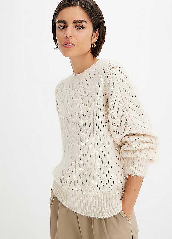 bonprix Fluffy Ajour Knit Jumper - Cream - Size 14/16 on Productcaster.