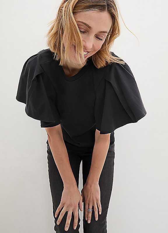 bonprix Fluted Sleeve Top - Black - Size 22/24 on Productcaster.