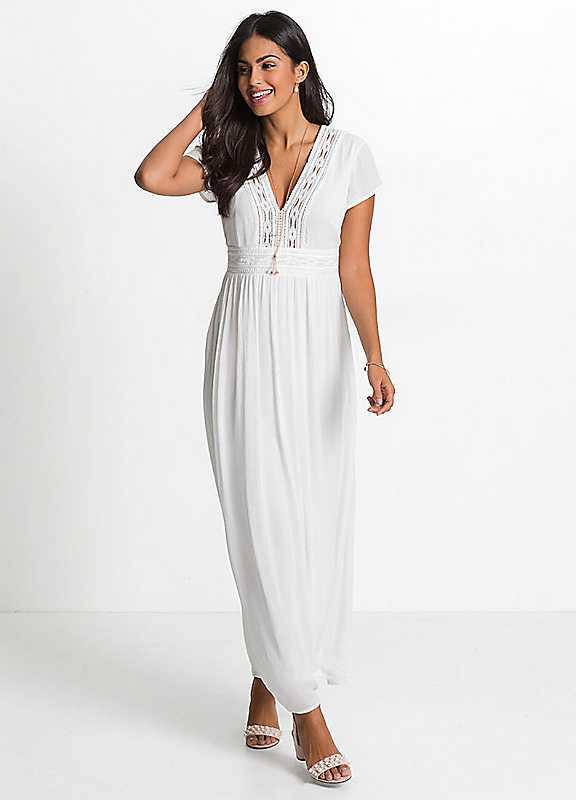 Plus Size bonprix Folklore Maxi Dress - Ivory - Size 18 on Productcaster.