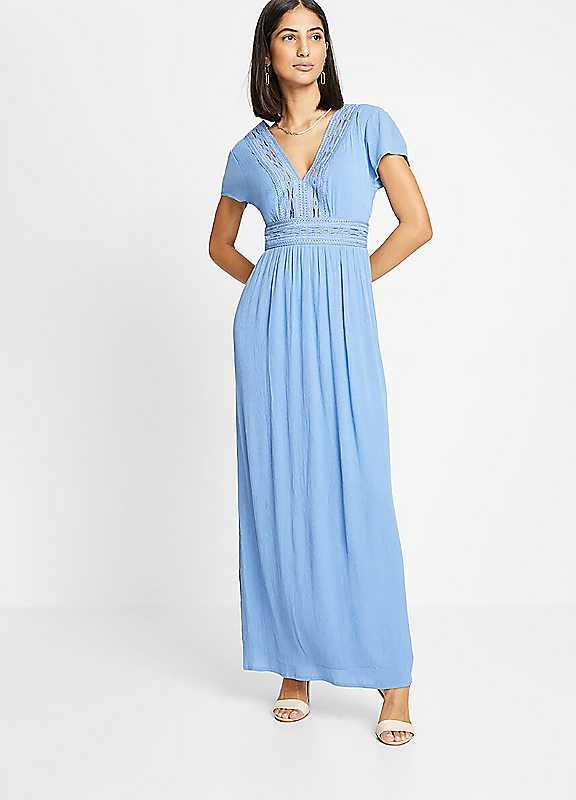 Plus Size bonprix Folklore Maxi Dress - Sky Blue - Size 18 on Productcaster.