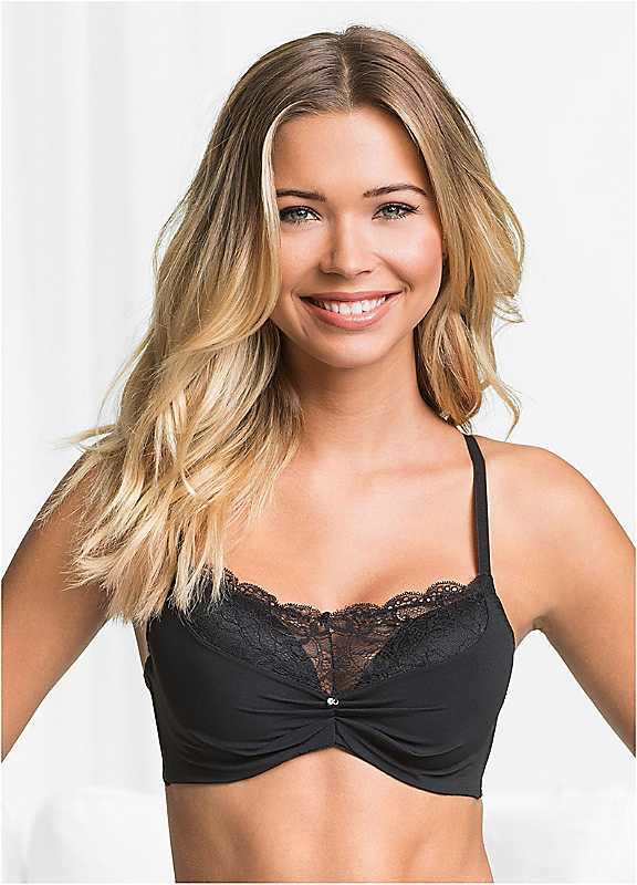 Plus Size bonprix Gemstone Detail Push-Up Bra - Black - Size 36A on Productcaster.