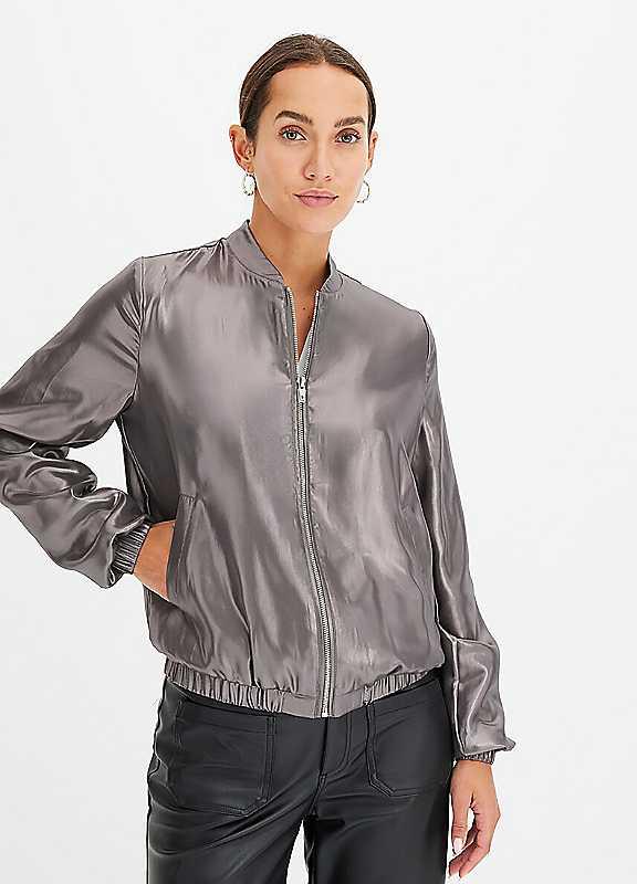 bonprix Glossy Bomber Jacket - Dark Grey - Size 26 on Productcaster.