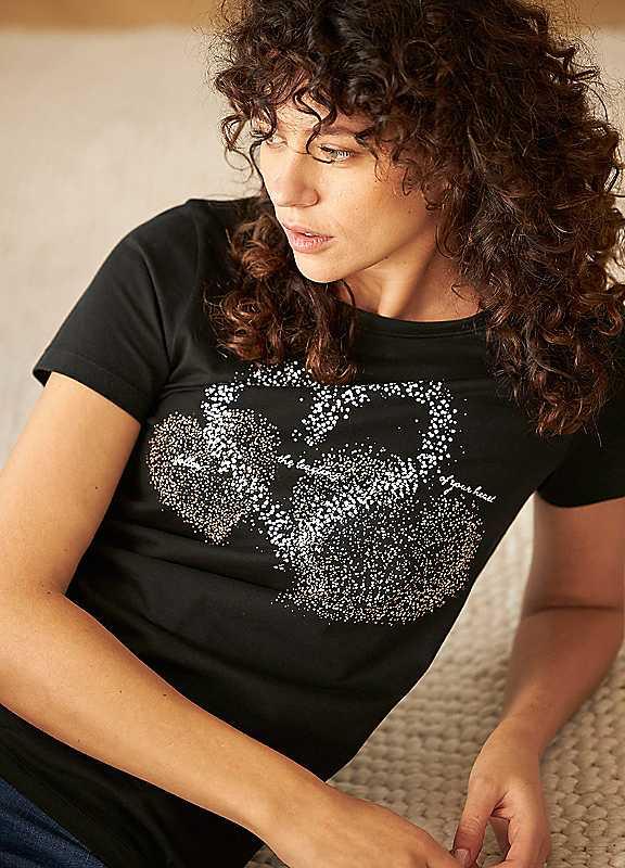 bonprix Heart Print T-Shirt - Black Print - Size 14/16 on Productcaster.