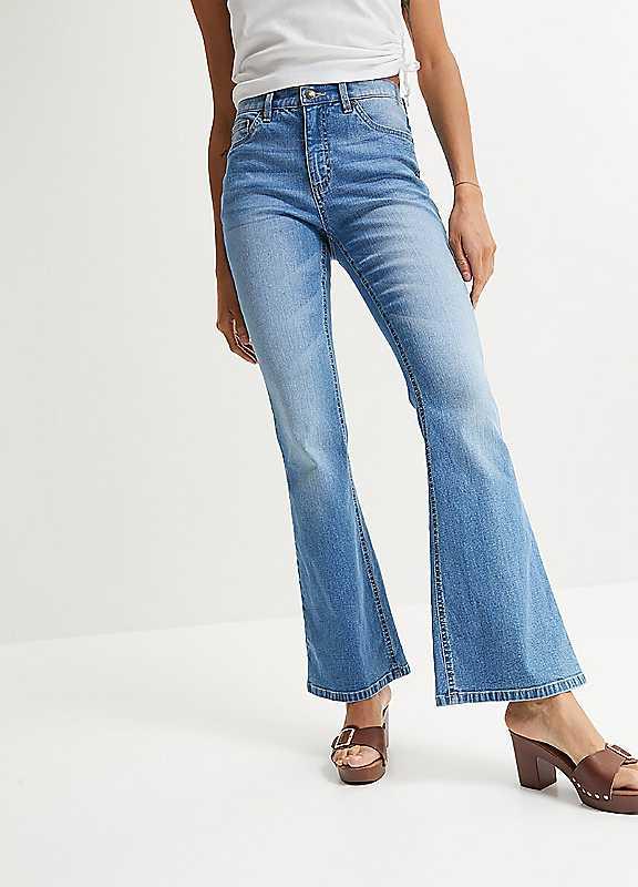 bonprix High Waist Flared Leg Jeans - Light Blue - Size 24/Short on Productcaster.