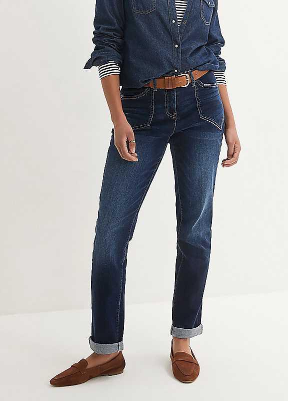 bonprix High Waisted Slim Jeans - Dark Denim - Size 28/Short on Productcaster.