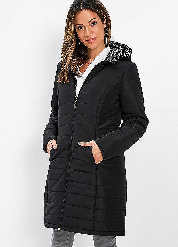 Plus Size bonprix Hooded Reversible Padded Coat - Black / Check - Size 26 on Productcaster.