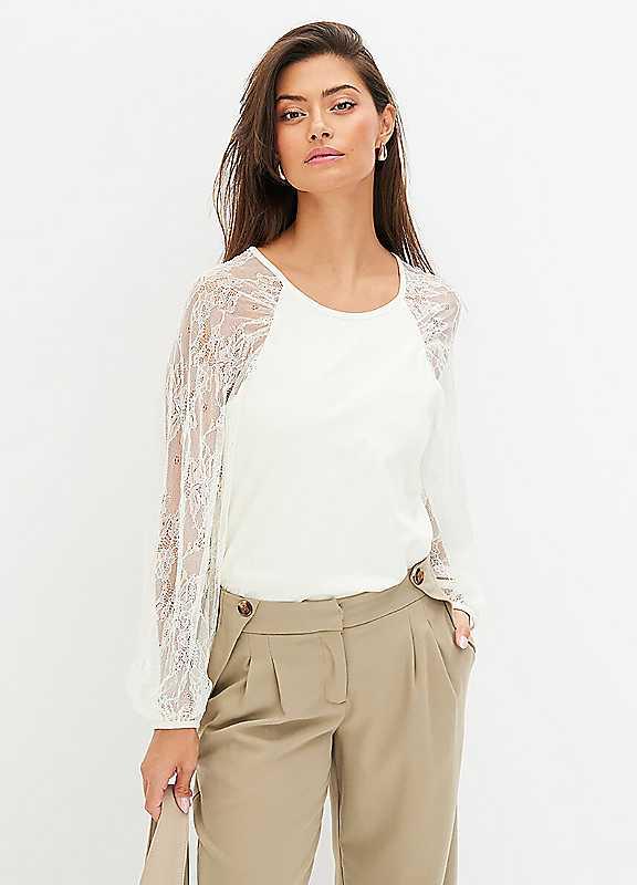 bonprix Lace Sleeve Top - Cream - Size 10/12 on Productcaster.