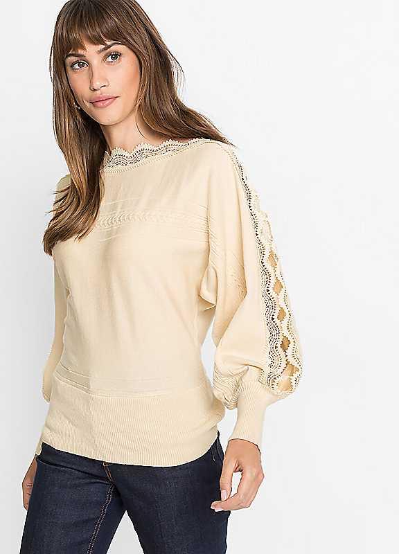 bonprix Lace Trim Jumper - Sand - Size 10/12 on Productcaster.