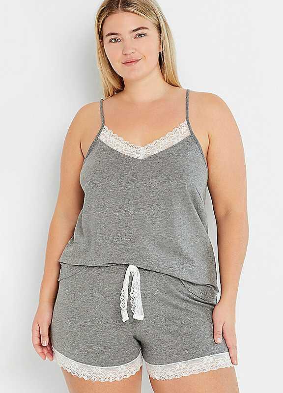 Plus Size bonprix Lace Trim Summer Pyjamas - Grey/White - Size 26/28 on Productcaster.