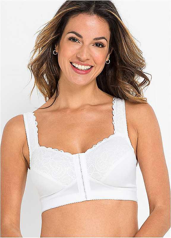 Plus Size bonprix Lace Trim Support Bra - White - Size 42DD on Productcaster.