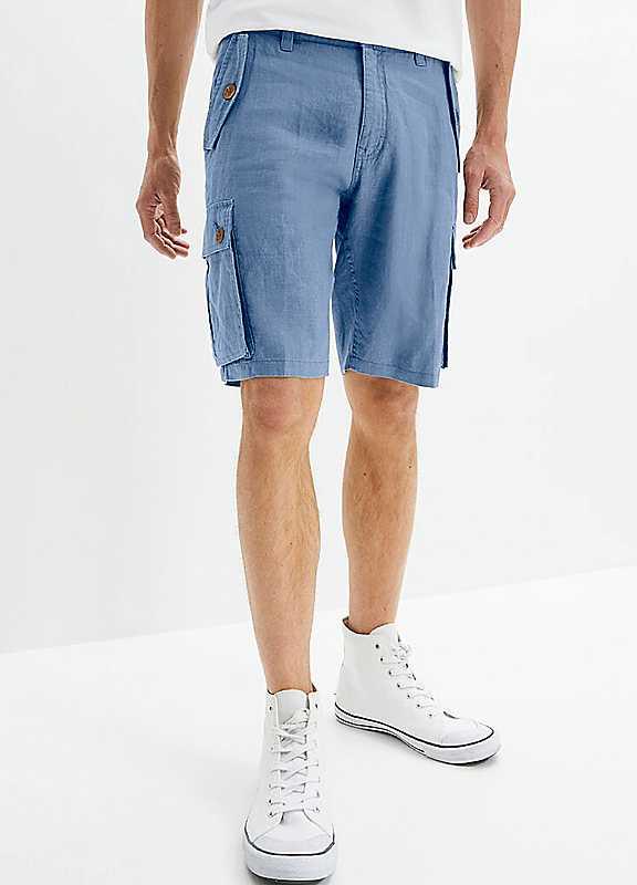 bonprix Linen Cargo Shorts - Cornflower - Size 32R on Productcaster.