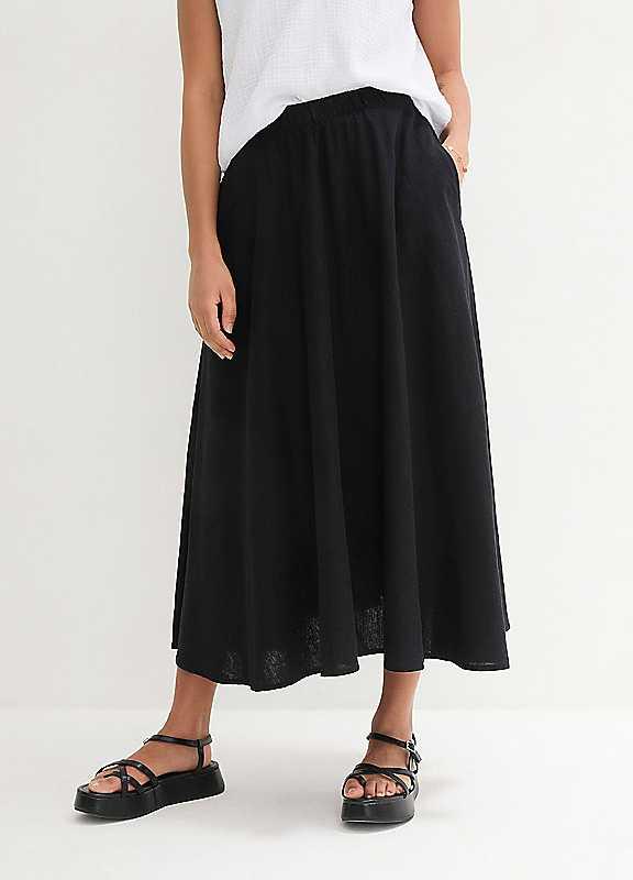 bonprix Linen Mix Midi Skirt - Black - Size 24 on Productcaster.