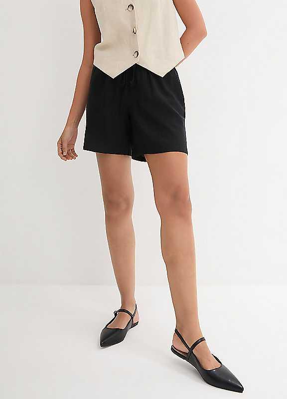 bonprix Linen Mix Wide Leg Shorts - Black - Size 16 on Productcaster.