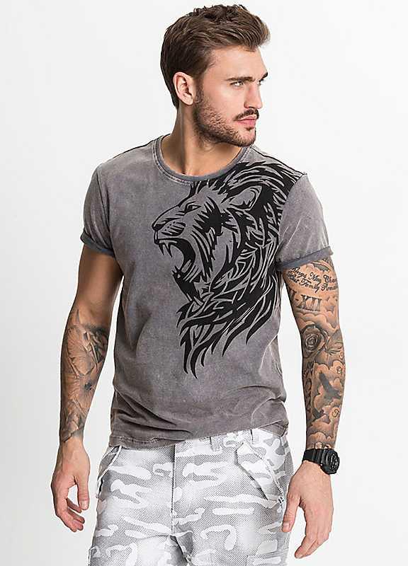 bonprix Lion Print T-Shirt - Grey Used - Size 50/52 on Productcaster.