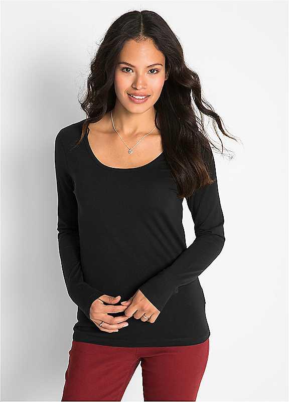 bonprix Long Sleeve Round Neck Top - Black - Size 18/20 on Productcaster.