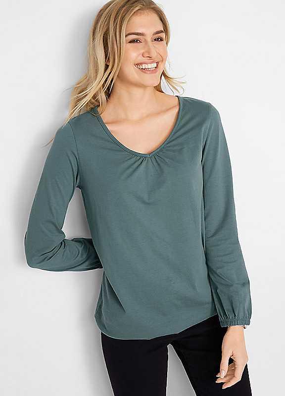 bonprix Long V-Neck Top - Eucalyptus - Size 26/28 on Productcaster.