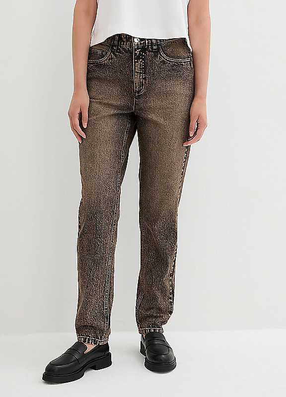 bonprix Mom Straight Leg Jeans - Black Denim - Size 10 on Productcaster.