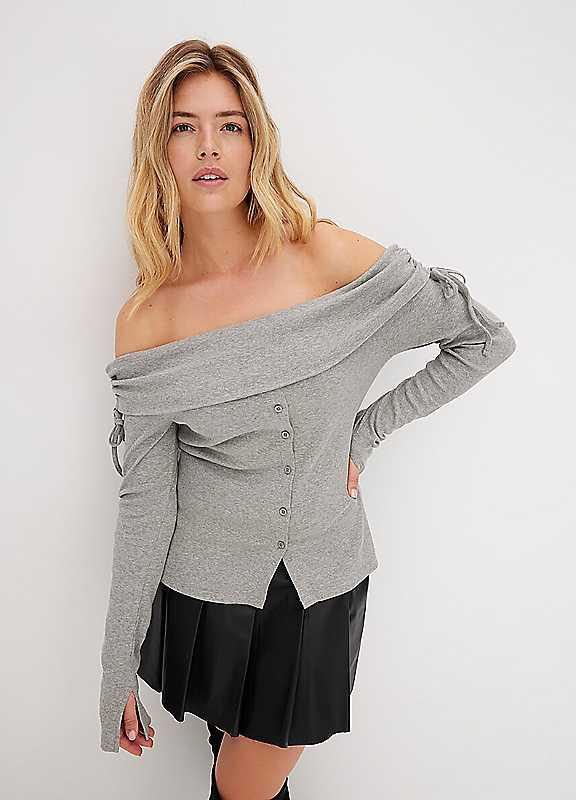 bonprix Off-The-Shoulder Top - Grey Marl - Size 6/8 on Productcaster.