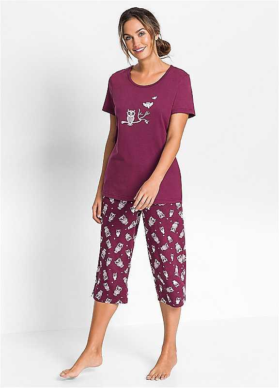 bonprix Owl Print Pyjamas - Berry - Size 14/16 on Productcaster.