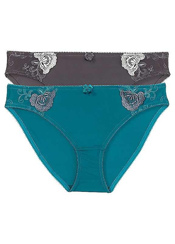 bonprix Pack Of 2 Briefs - Turquoise/Grey Floral - Size 26/28 on Productcaster.