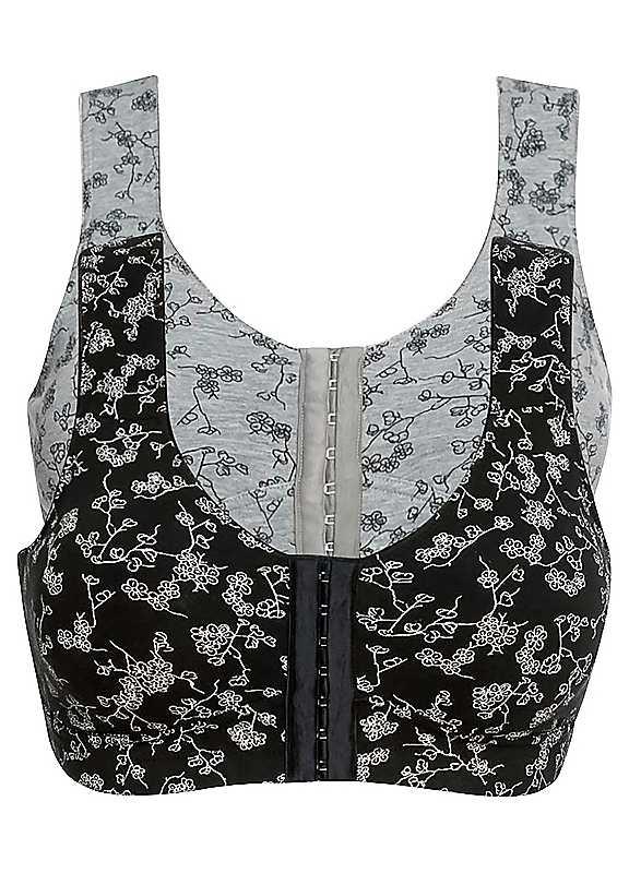 Plus Size bonprix Pack of 2 Cotton Bras - Black Print / Grey Print - Size 46B on Productcaster.