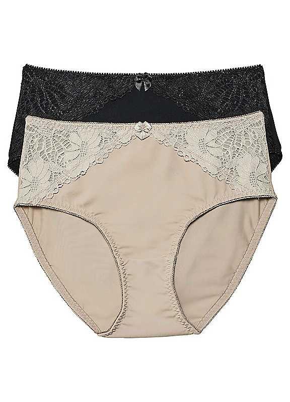 bonprix Pack Of 2 Full Briefs - Almond/Black - Size 14/16 on Productcaster.