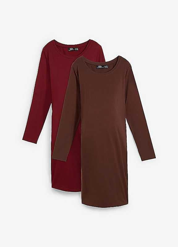 bonprix Pack of 2 Maternity Dresses - Brown / Ruby - Size 18/20 on Productcaster.