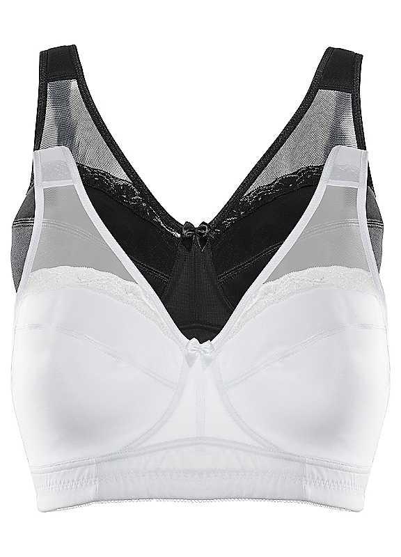 bonprix Pack of 2 Support Bras - White/Black - Size 38D on Productcaster.