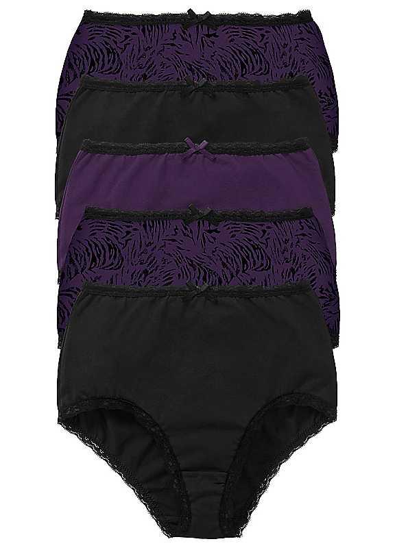 bonprix Pack of 5 Full Briefs - Black / Purple Print - Size 22/24 on Productcaster.