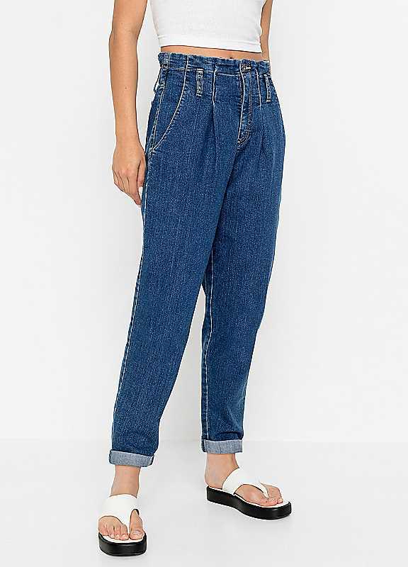 bonprix Paper Bag Waist Mom Jeans - Blue Denim - Size 22 on Productcaster.