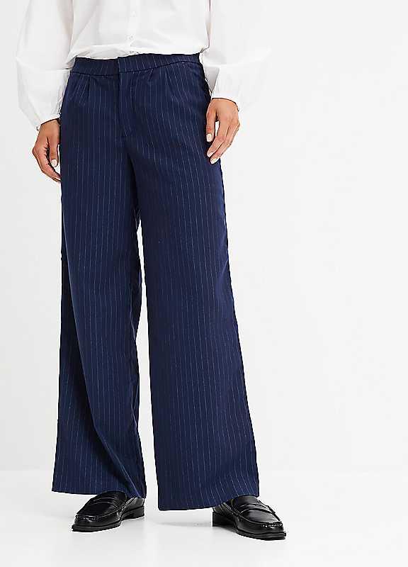 bonprix Pinstripe Palazzo Trousers - Navy Stripe - Size 18 on Productcaster.