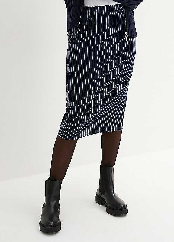 bonprix Pinstripe Pencil Skirt - Navy/Ivory - Size 10/12 on Productcaster.