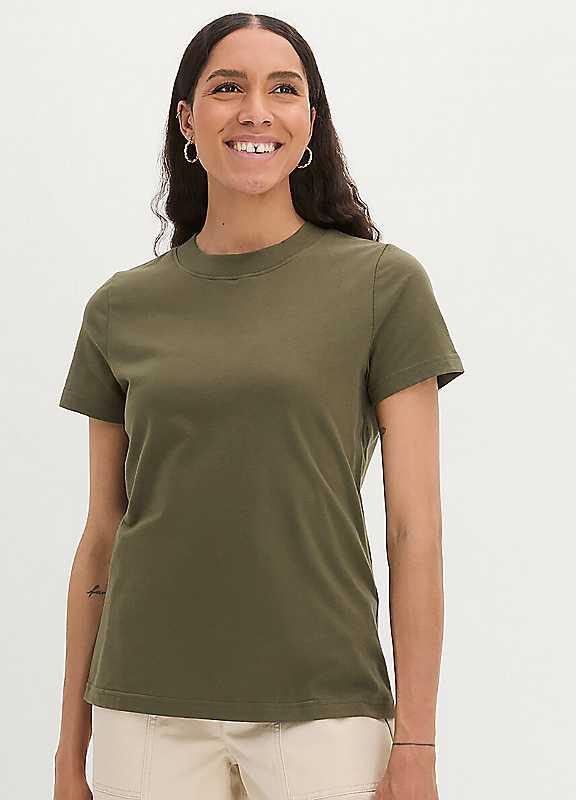 bonprix Plain Round Neck T-Shirt - Olive - Size 14/16 on Productcaster.