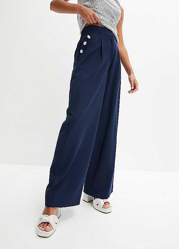 Plus Size bonprix Pleated Trousers - Dark Blue - Size 10 on Productcaster.