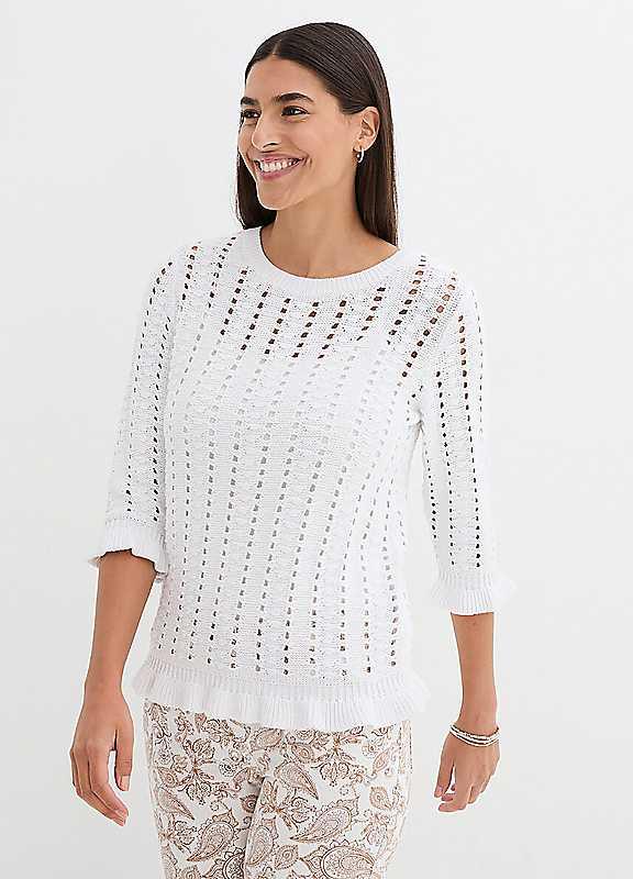 bonprix Pointelle Knit Jumper - White - Size 22/24 on Productcaster.