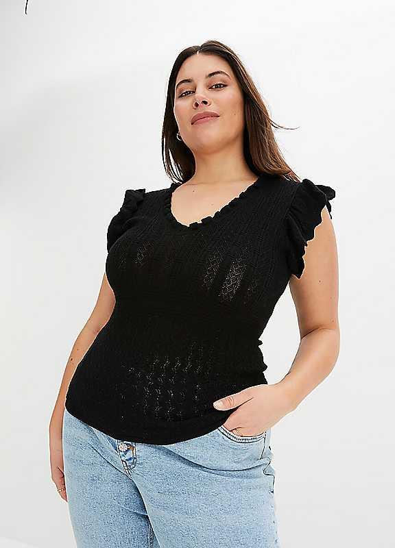 bonprix Pointelle Knitted Top - Black - Size 18/20 on Productcaster.