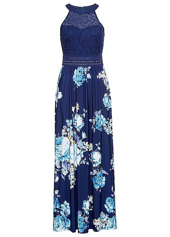 bonprix Posy Print Maxi Dress - Navy Floral - Size 24/Regular on Productcaster.