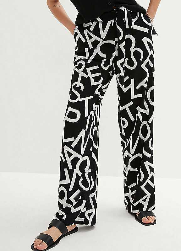 Plus Size bonprix Print Wide Leg Trousers - Black Print - Size 20 on Productcaster.