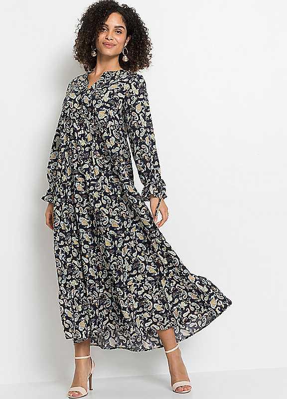 bonprix Printed Boho Maxi Dress - Navy Paisley - Size 14/Regular on Productcaster.