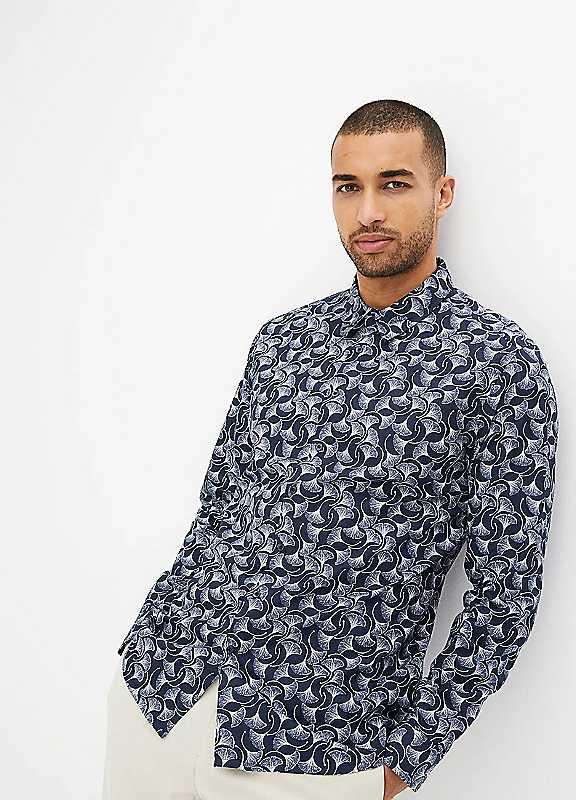 bonprix Printed Cotton Shirt - Dark Blue Print - Size 17.5/18 on Productcaster.