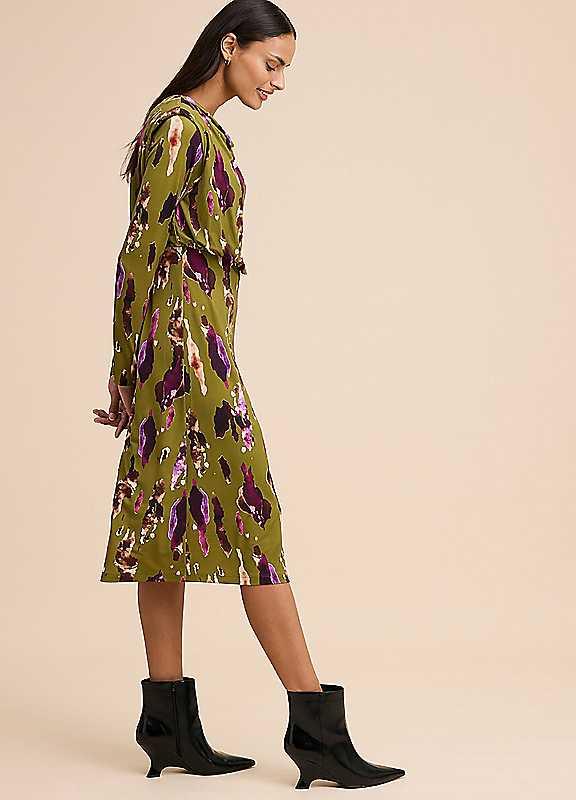 bonprix Printed Cowl Collar Dress - Khaki Print - Size 10/12 on Productcaster.