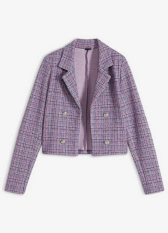 bonprix Printed Crop Boucle Blazer - Purple Print - Size 22 on Productcaster.