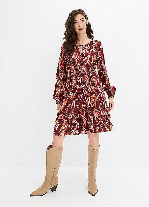 bonprix Printed Long Sleeve Dress - Ruby Print - Size 24 on Productcaster.