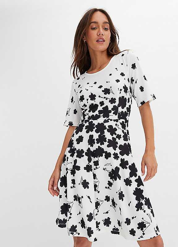 bonprix Printed Short Sleeve Dress - White/Black - Size 10/12 on Productcaster.