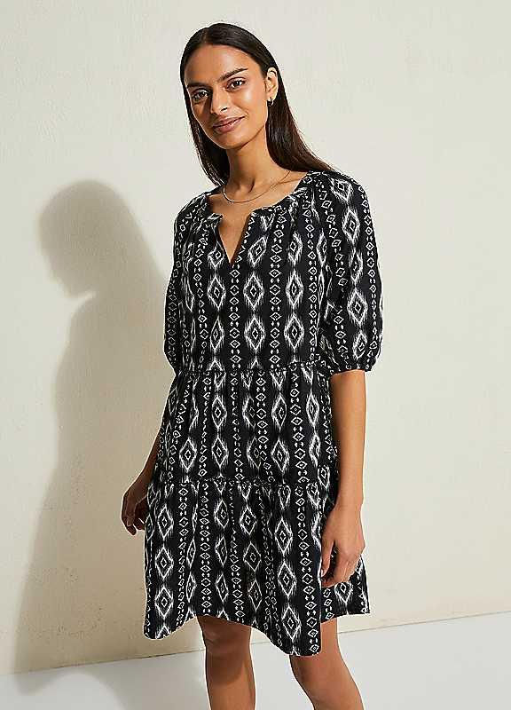 bonprix Printed Tunic Dress - Black/White - Size 20 on Productcaster.